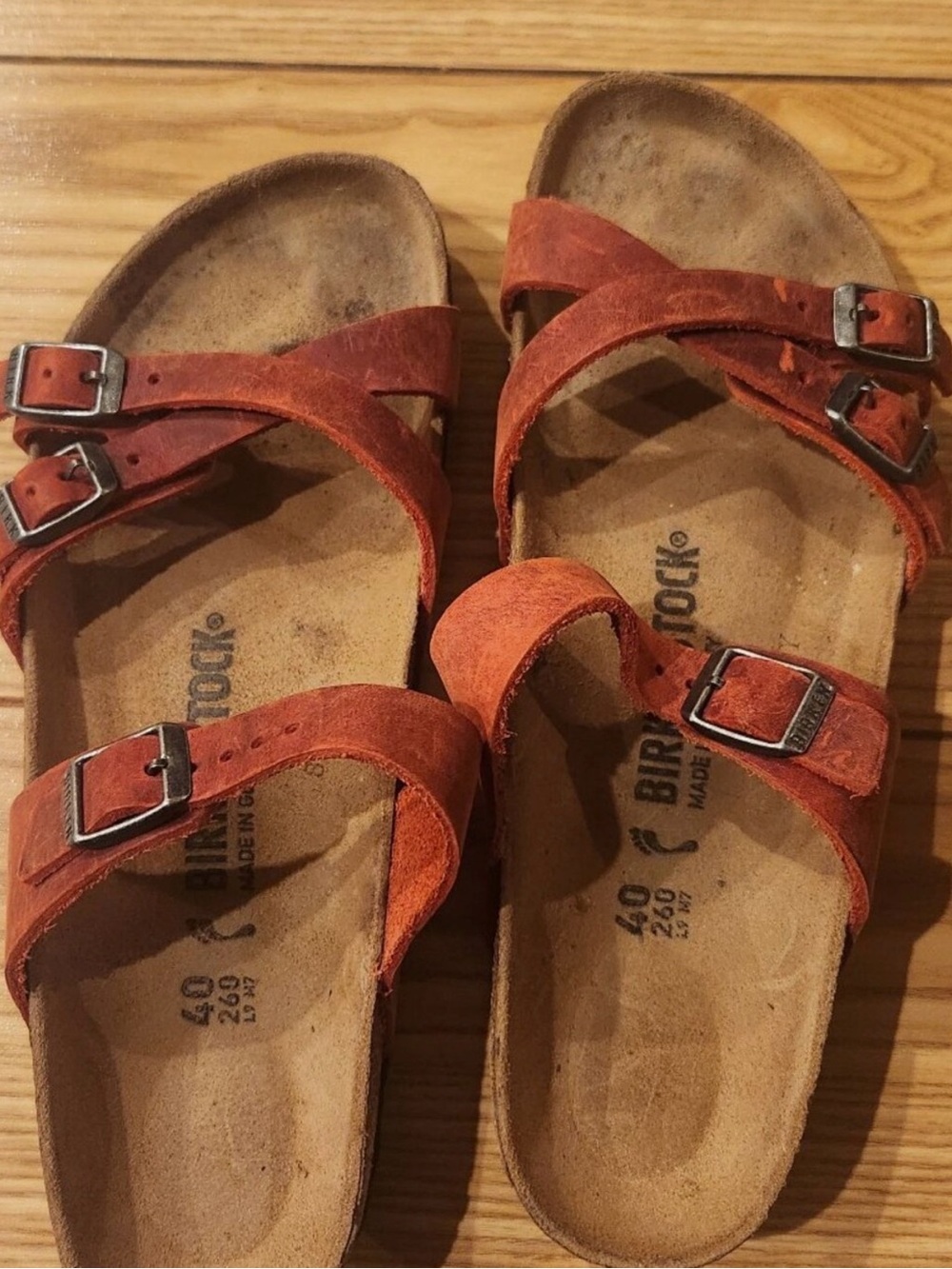 Birkenstock Women’s Franca Oiled Leather Red Cross-Strap Sandals